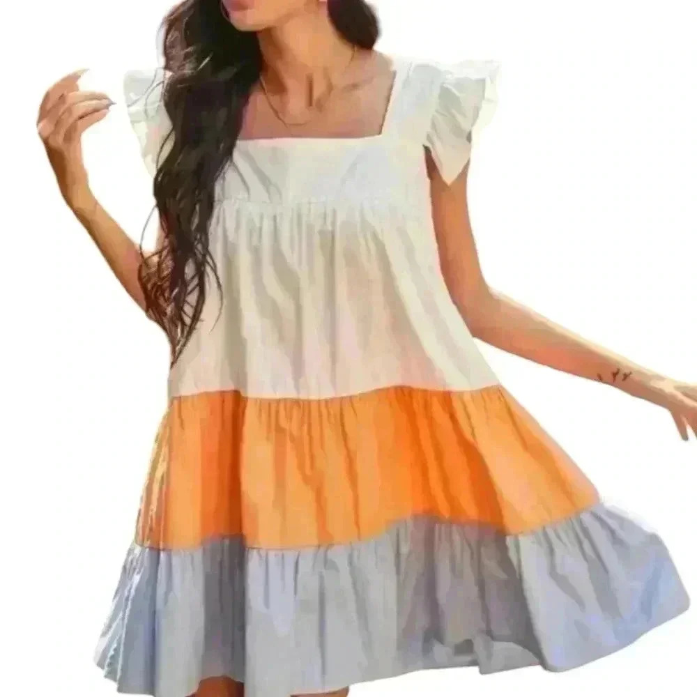 ALTAR'D STATE Tierd Colorblock Maci Style but is a Mini Ruffle Sleeve